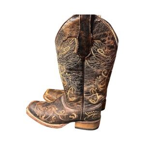 Circle G Dragonfly Boots Women 5 1/2 Square Toe Embroidered Western Cowboy Brown